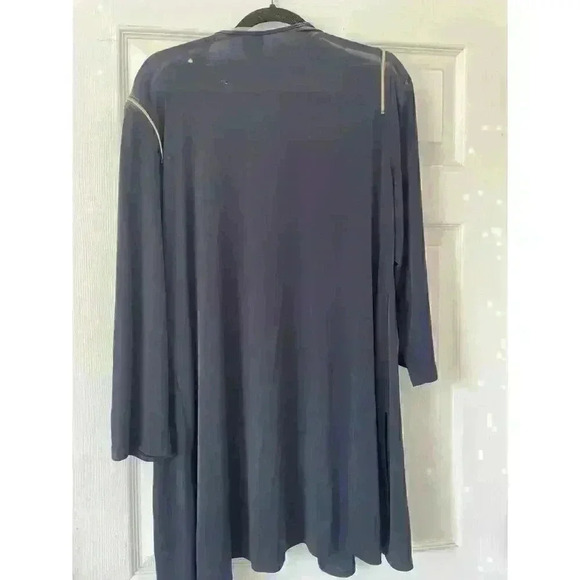 Chico's Size 3 Kit Knit Navy Blue Long Jacket Open Front Zip Detail NWT - Picture 2 of 5
